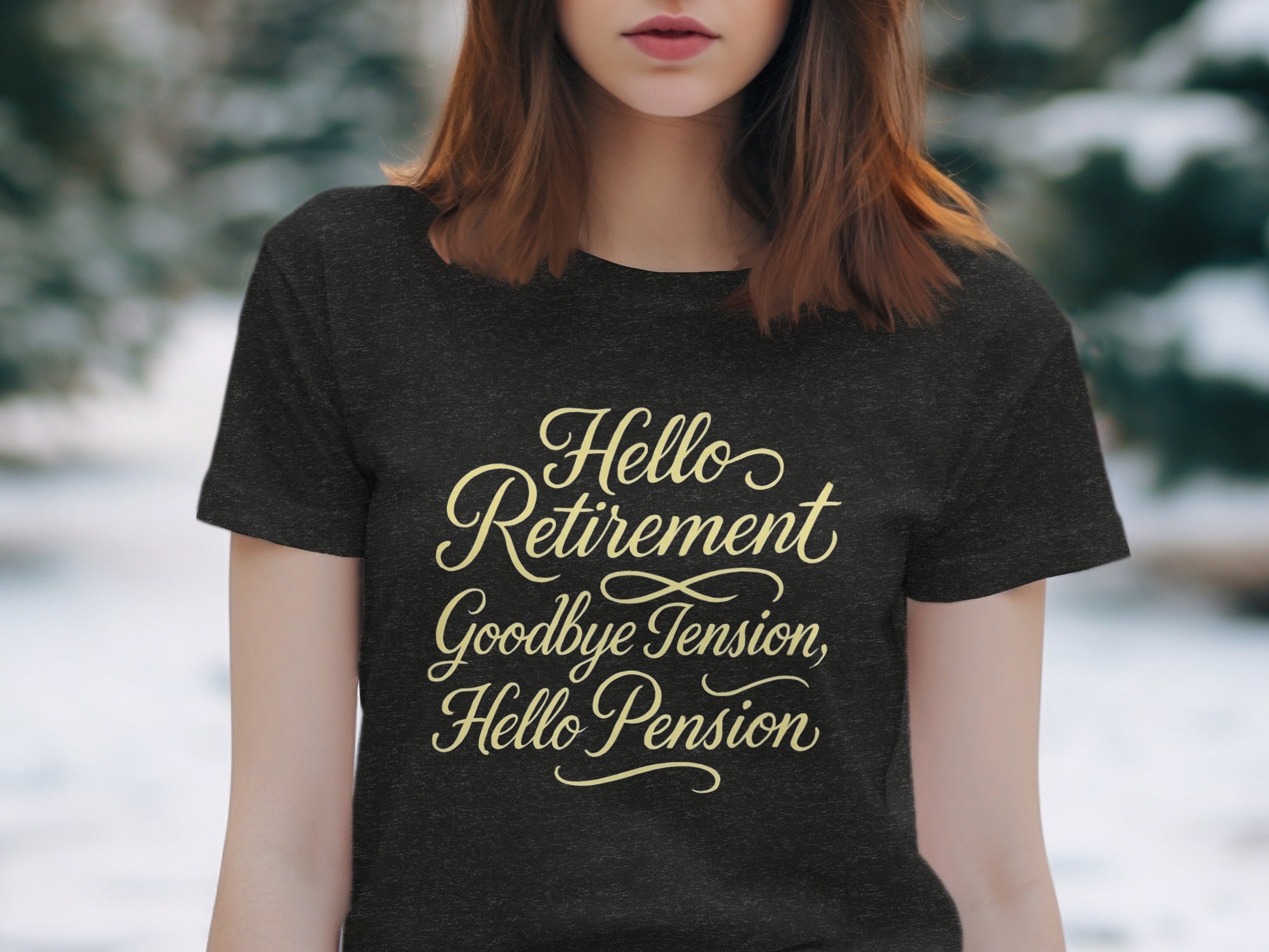 Hello Retirement Goodbye Tension Hello Pension | Dark Heaterh Color Bella T-Shirts - Retiree Gifts Retirement Party