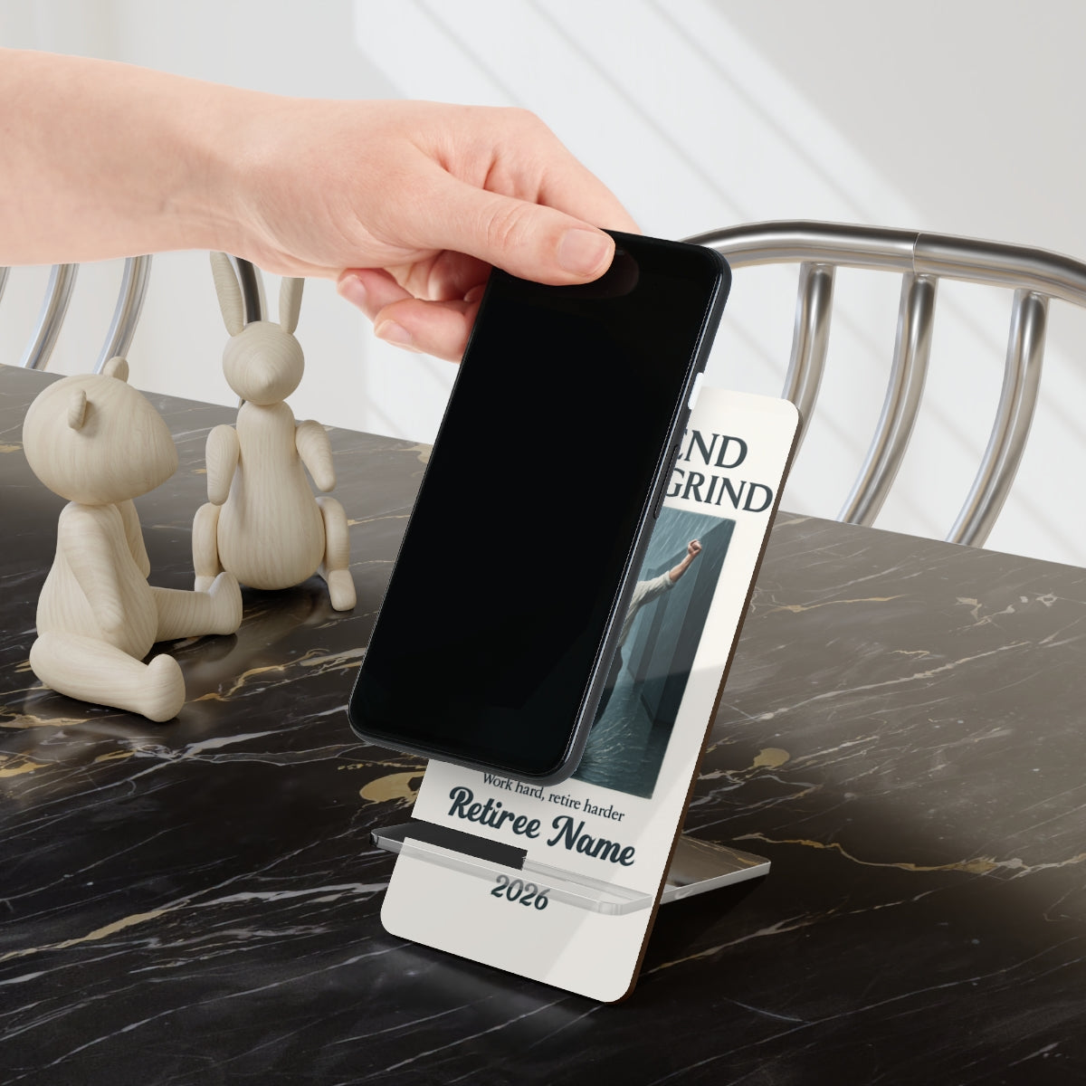 The End Of The Grind Work Hard Retire Harder | Personalized Mobile Phone Display Stand - Retiree Gifts Retirement Party