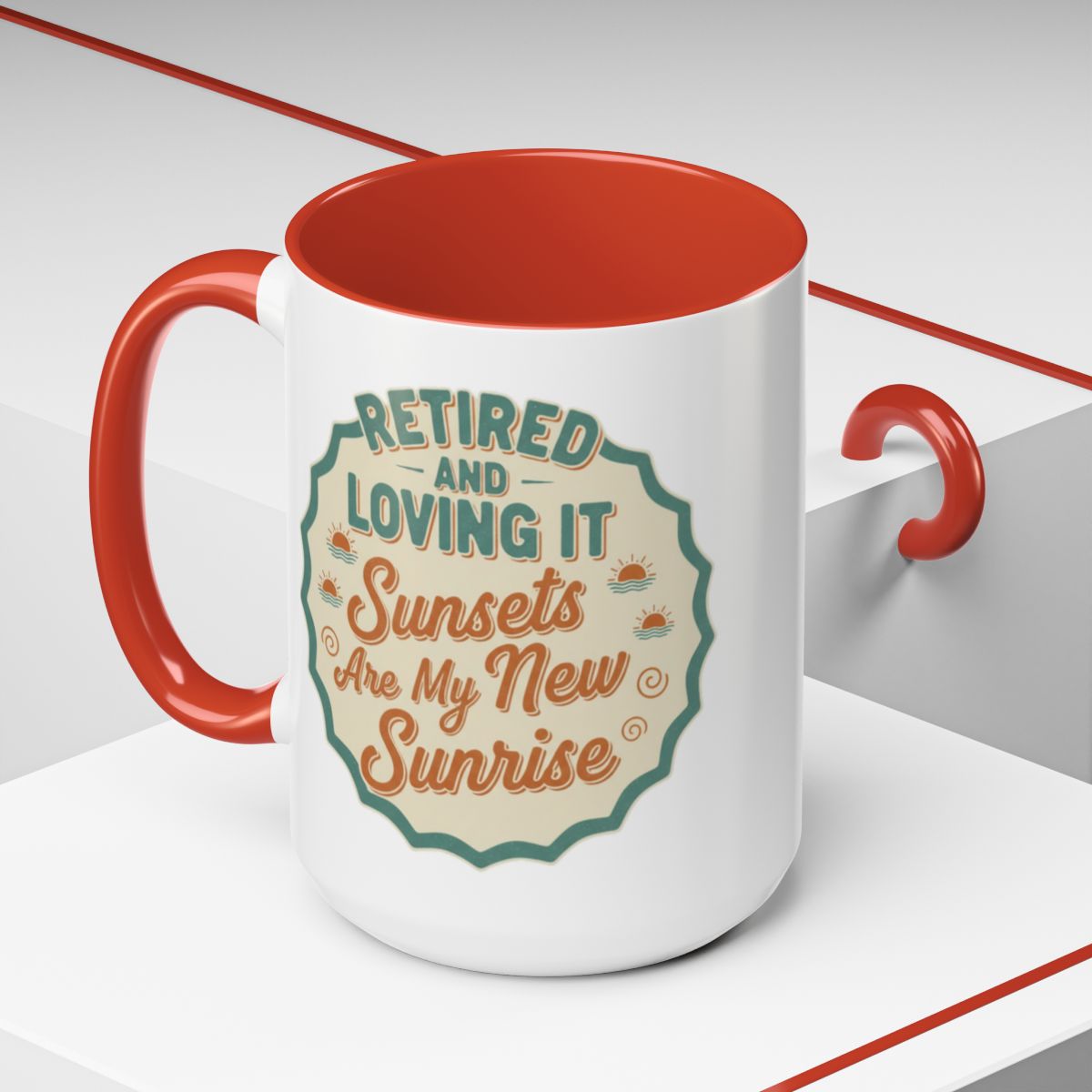 Retired And Loving It | Sunsets Are My New Sunrise | Gold Silver Black or Access Mugs - Retiree Gifts Retirement Party