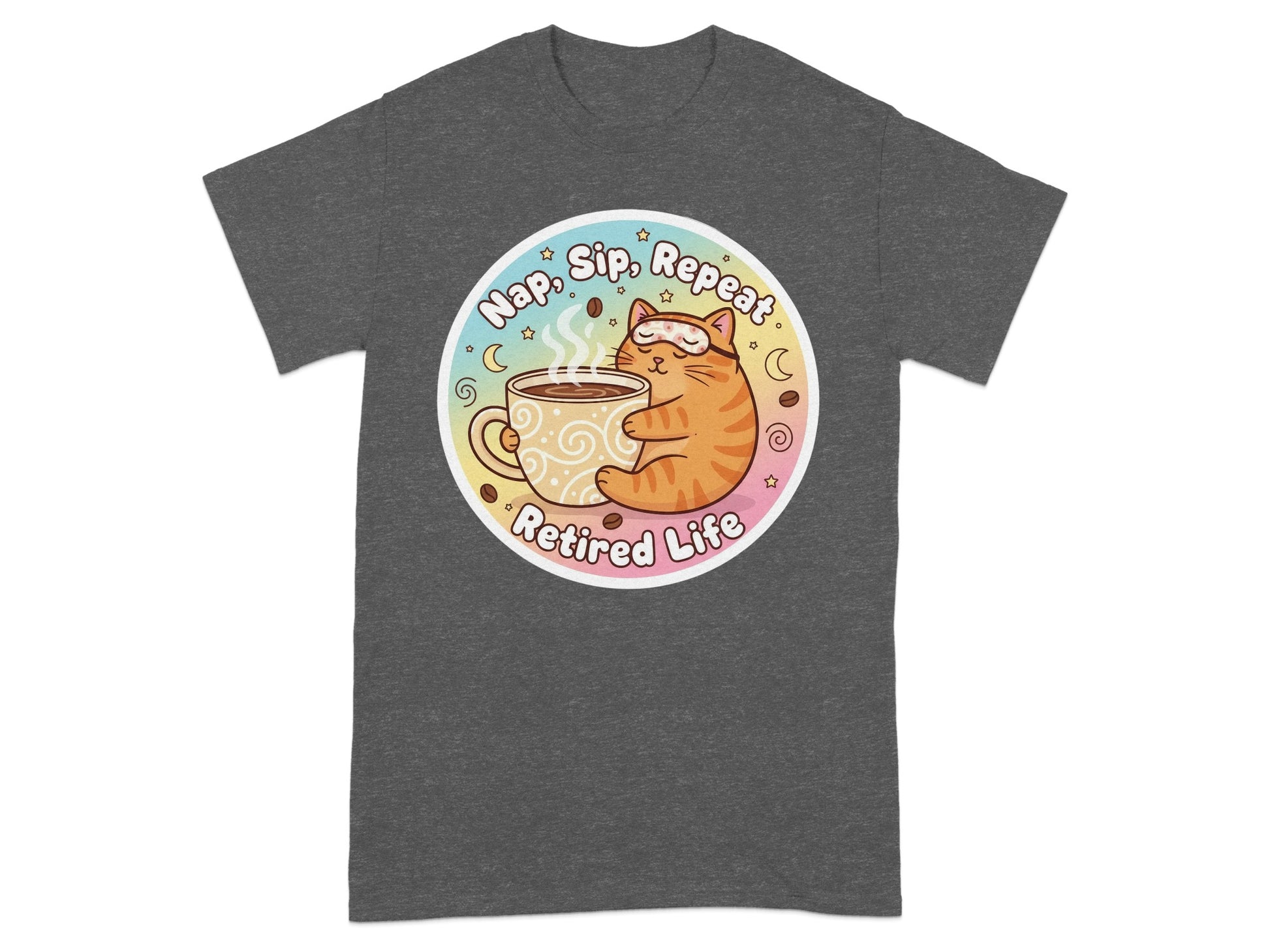 Nap Sip Repeat Retired Life Cat Graphic T-Shirt