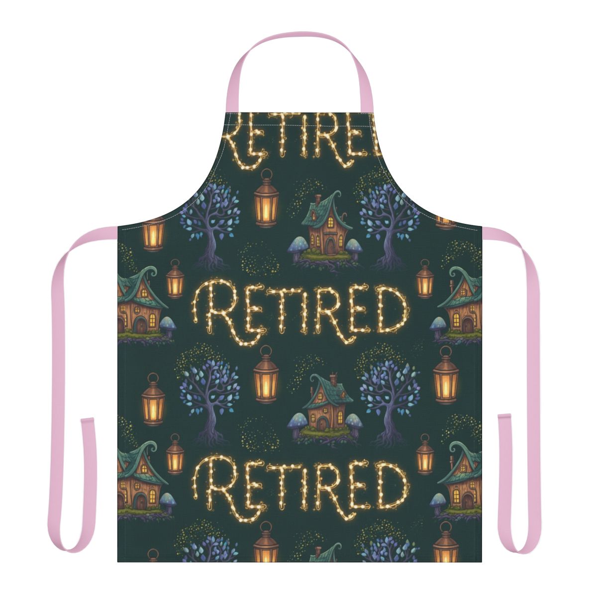 Retired Apron with Cozy House and Lantern Design