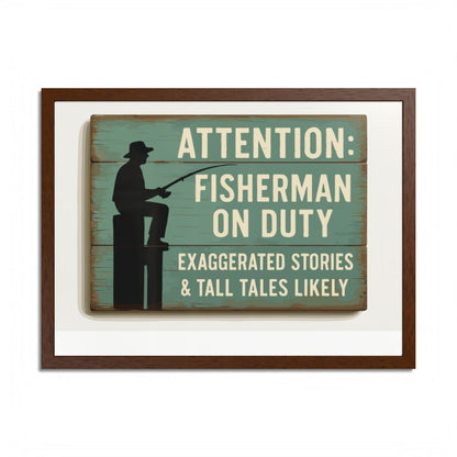 Attention Fisherman On Duty Sign Exaggerated Stories Framed Art Posters - Retiree Gifts Retirement Party
