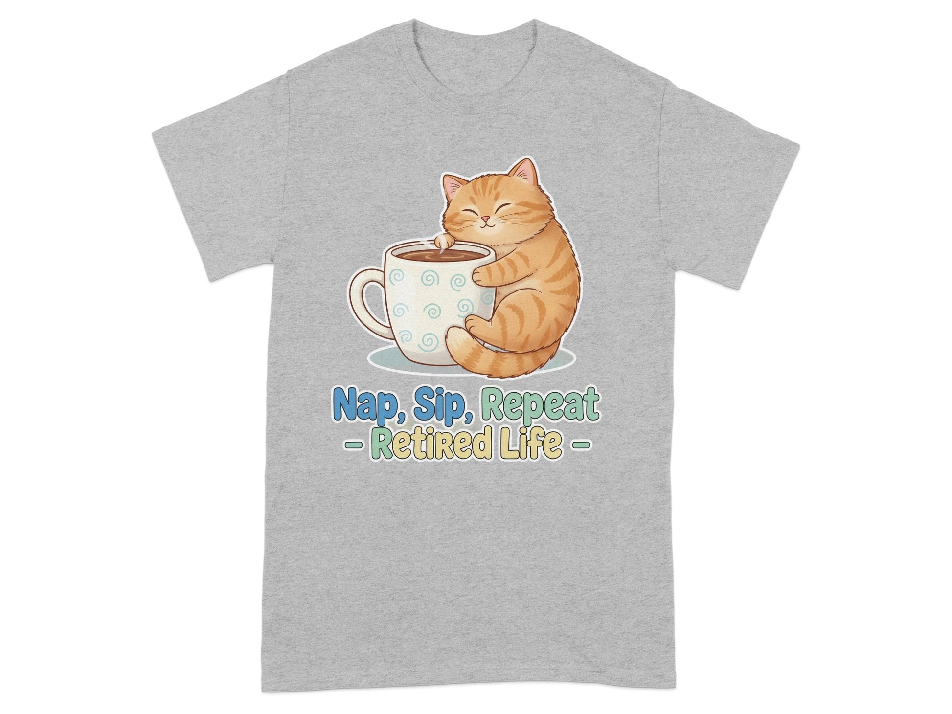 Nap Sip Repeat Retired Life Cat Graphic T-shirt