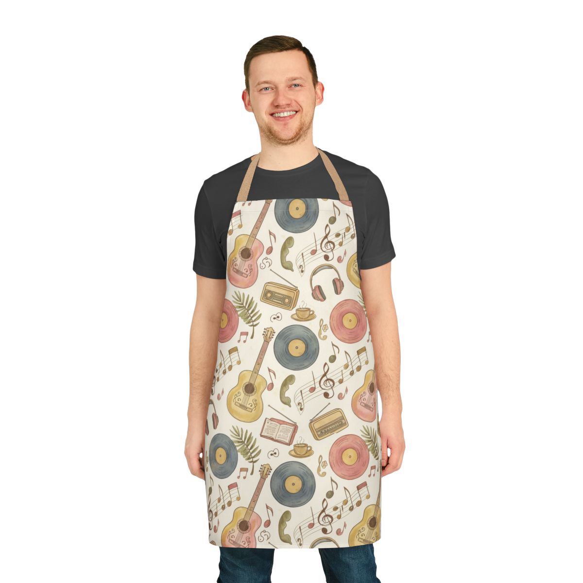 Retro Music Theme Records and Instruments Apron