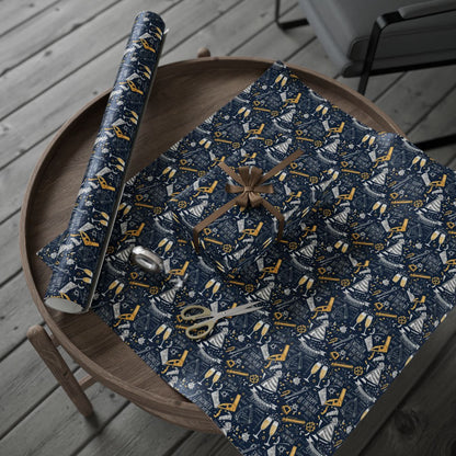 Navy Blue Geometric Print Roll of Wrapping Paper产品