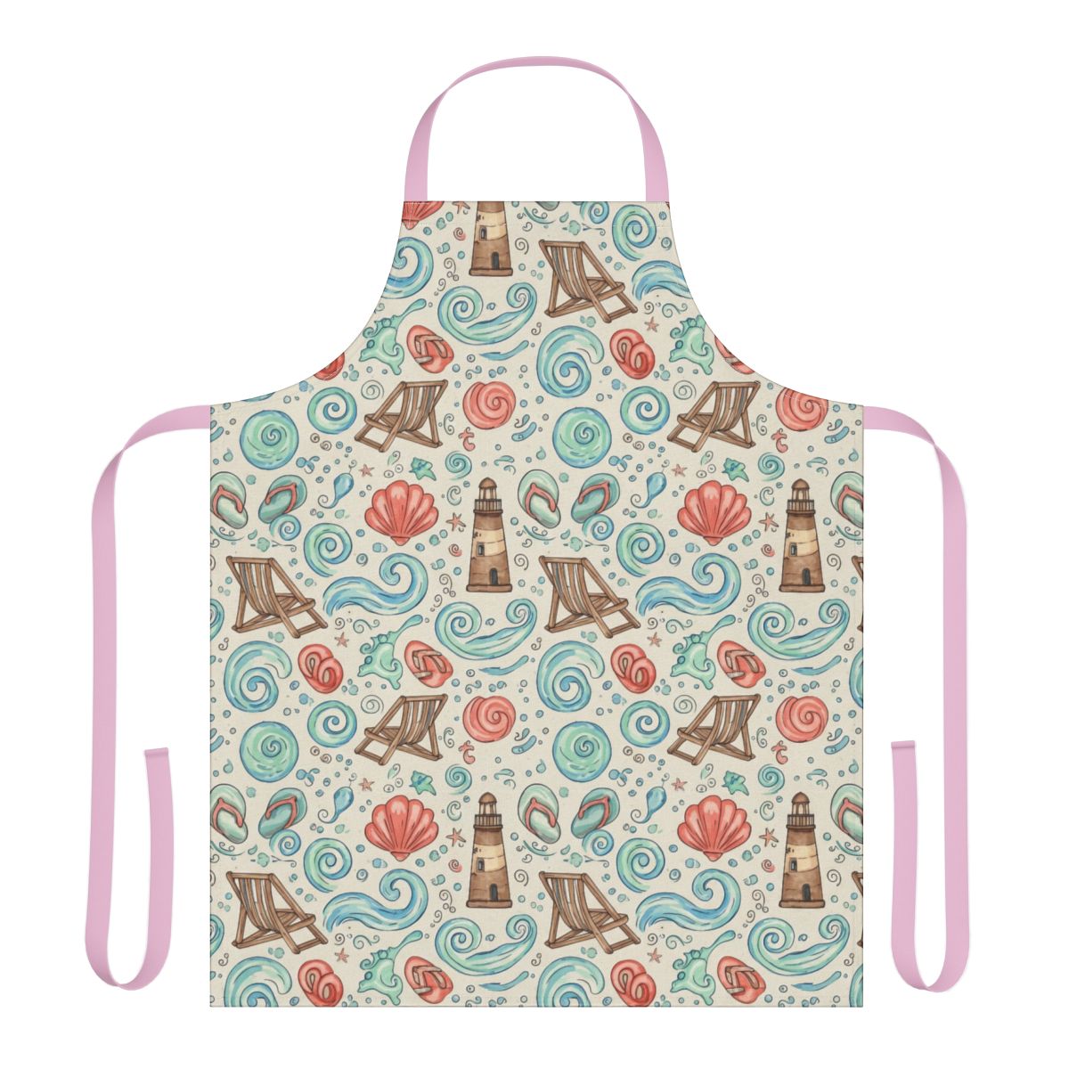 Nautical Beach Seashell Lighthouse Pattern Apron