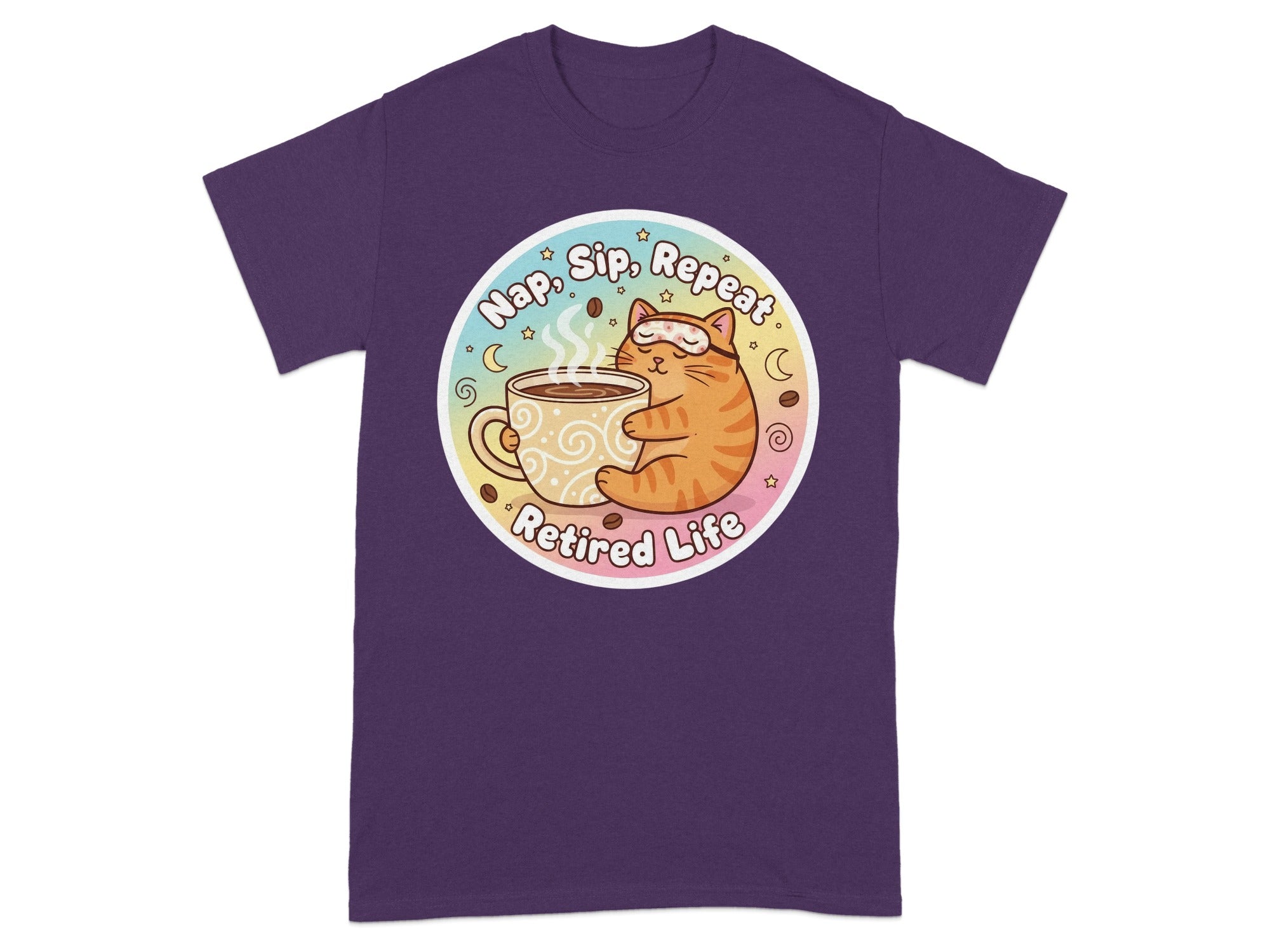 Nap Sip Repeat Retired Life Cat Graphic T-Shirt