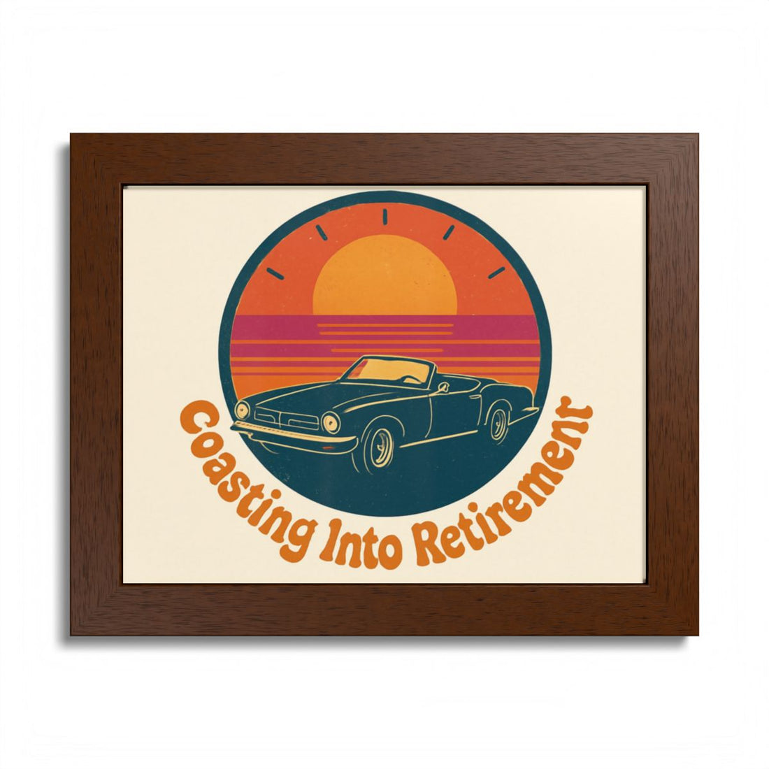 Coasting Into Retirement Classic Car Retro Scene Framed Art Posters - Retiree Gifts Retirement Party