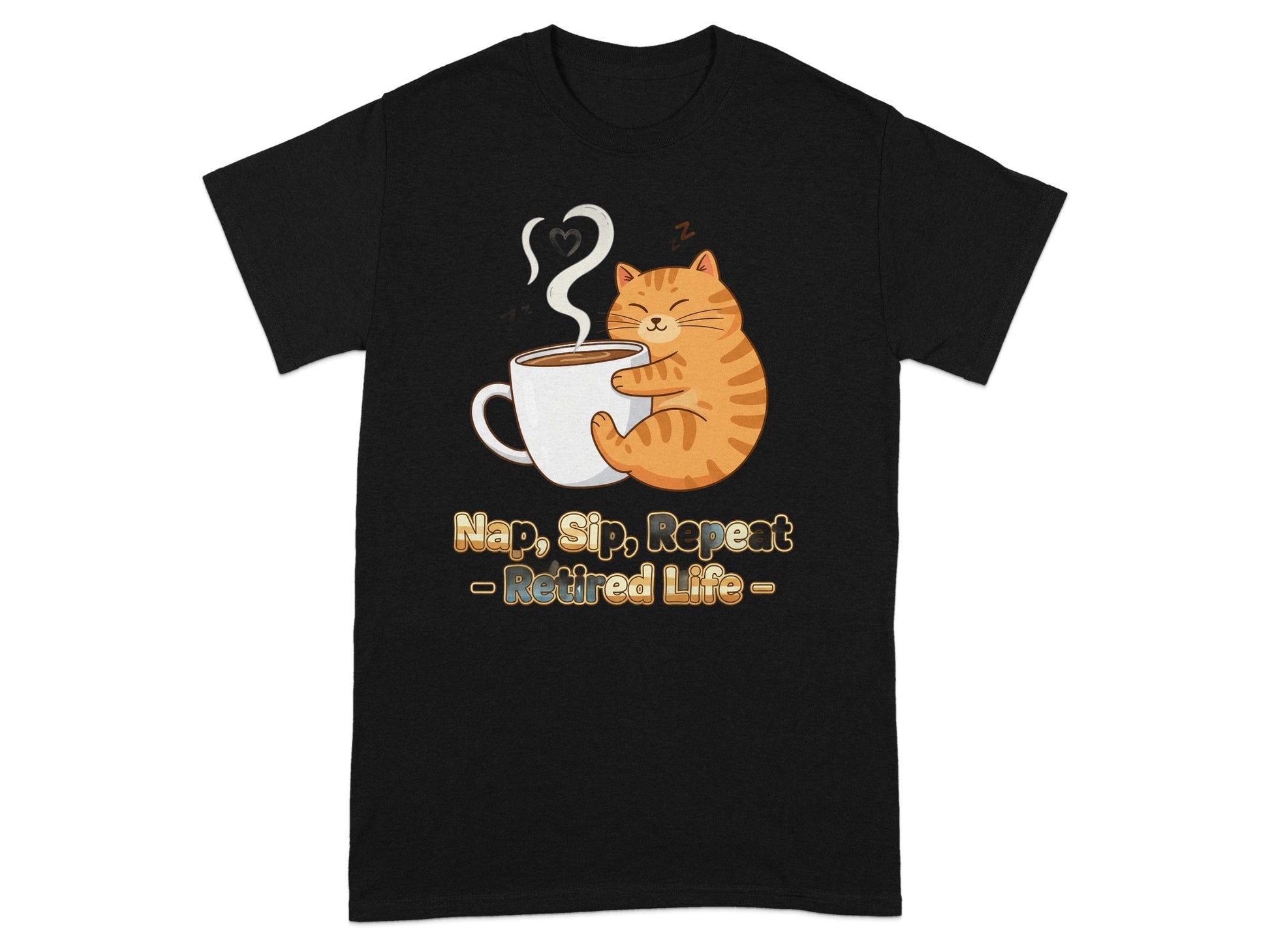 Nap Sip Repeat Retired Life Cat Graphic T-Shirt