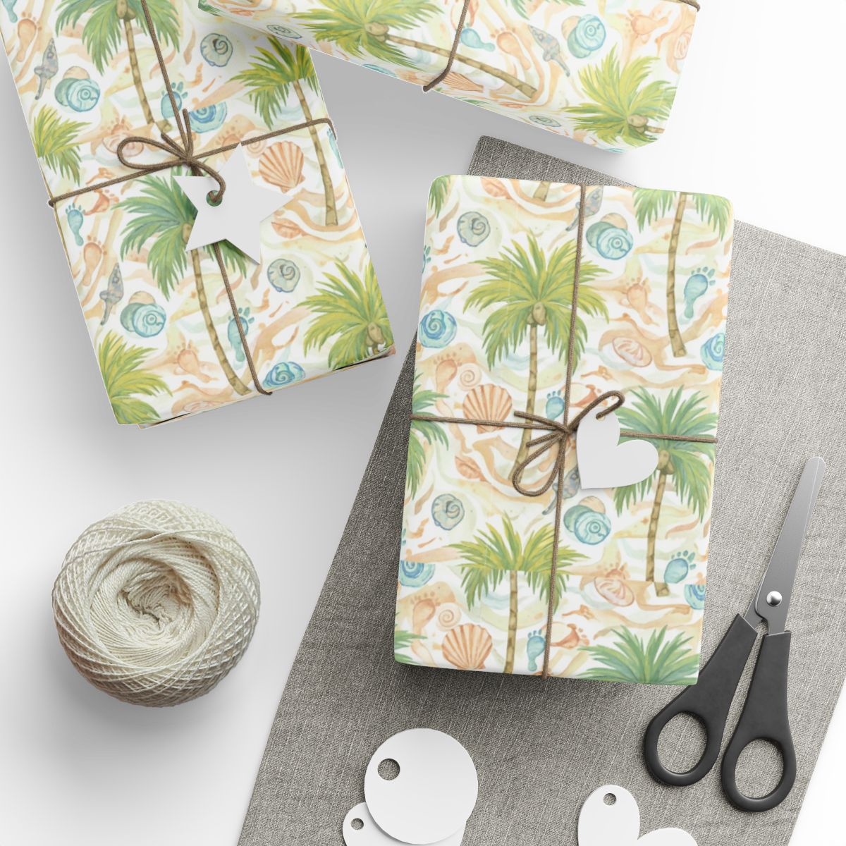 Tropical Seashell and Palm Tree Gift Wrap product