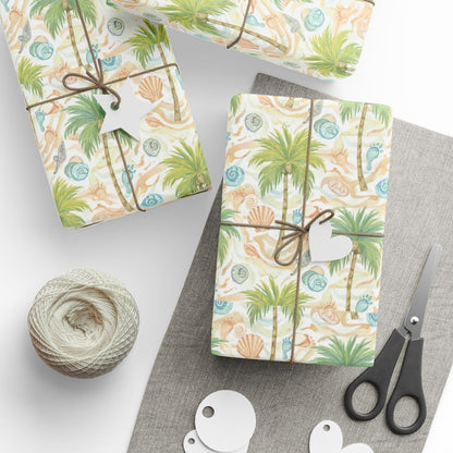 Tropical Seashell and Palm Tree Gift Wrap product