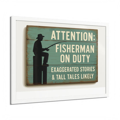 Attention Fisherman On Duty Sign Exaggerated Stories Framed Art Posters - Retiree Gifts Retirement Party