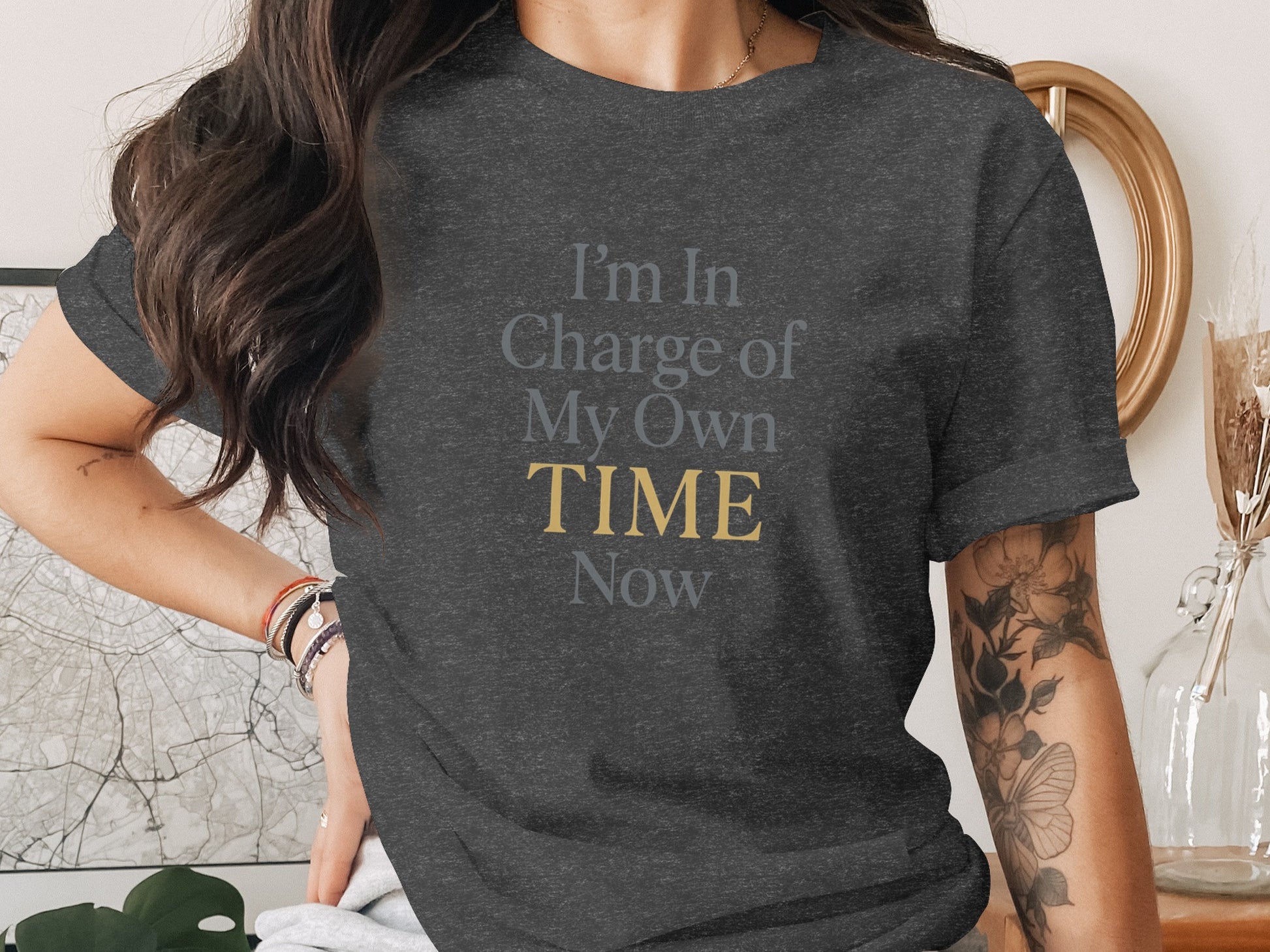 I'm In Charge of My Own Time Now | Celebrate Freedom Dark Heaterh Color Bella T-Shirts - Retiree Gifts Retirement Party