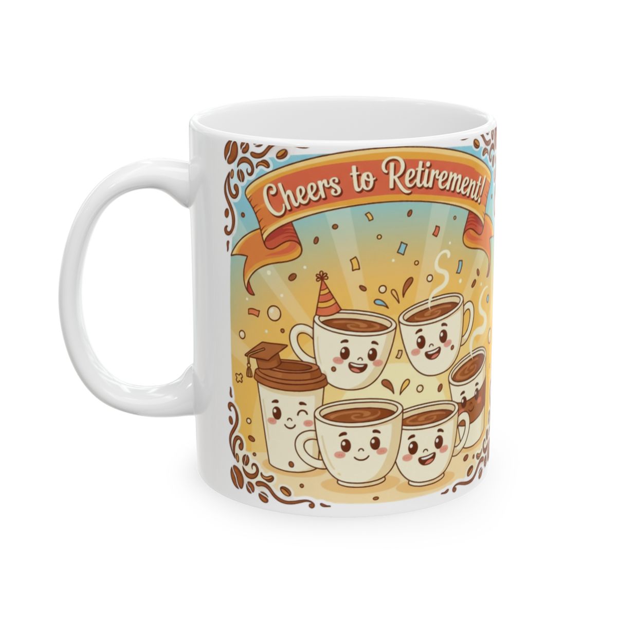 Cheers to Retirement! Mug with Cute Cartoon Design