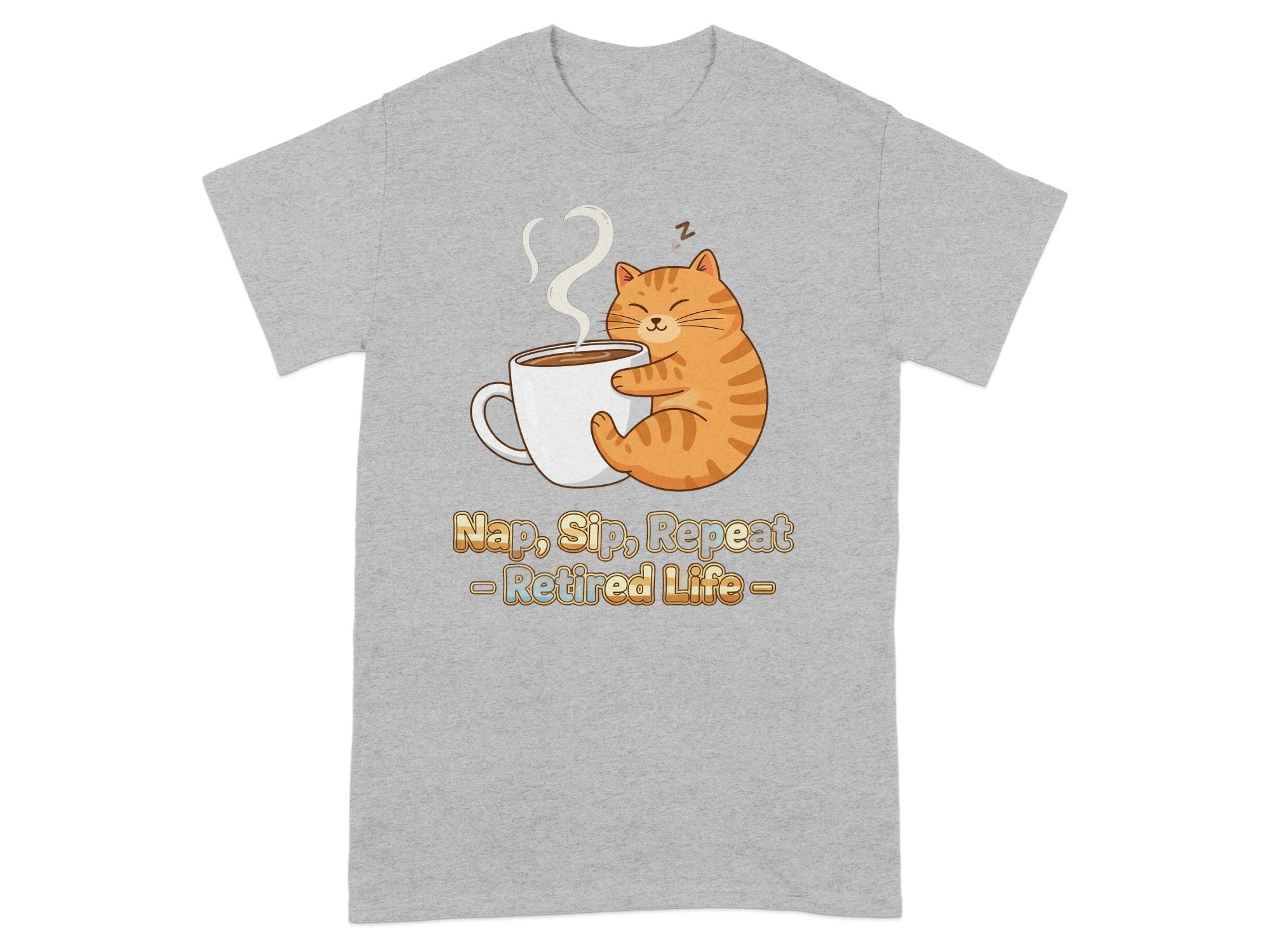 Nap Sip Repeat Retired Life Cat Graphic T-shirt