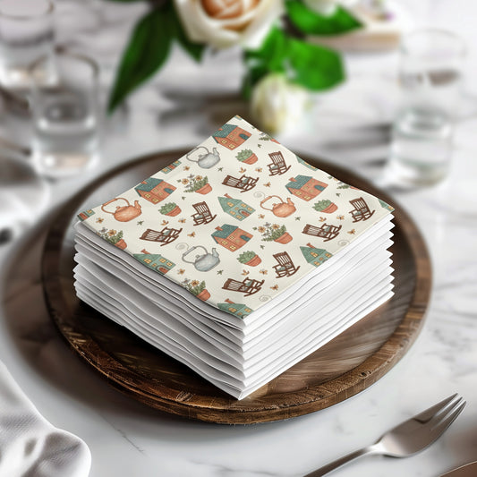 Vintage Teapot and Rocking Chair Design Napkins