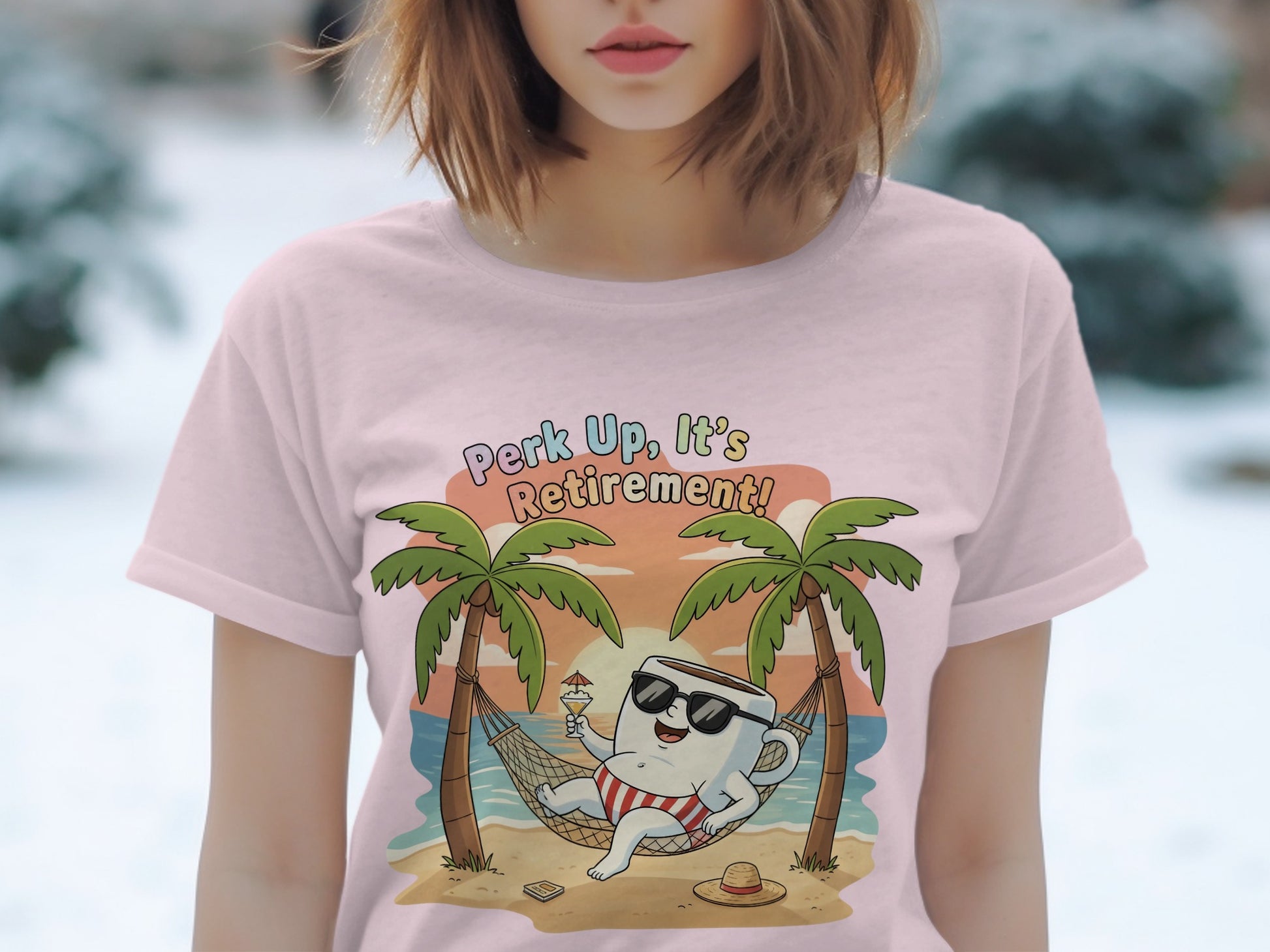 Perk Up It's Retirement T-Shirt with Fun Beach Design