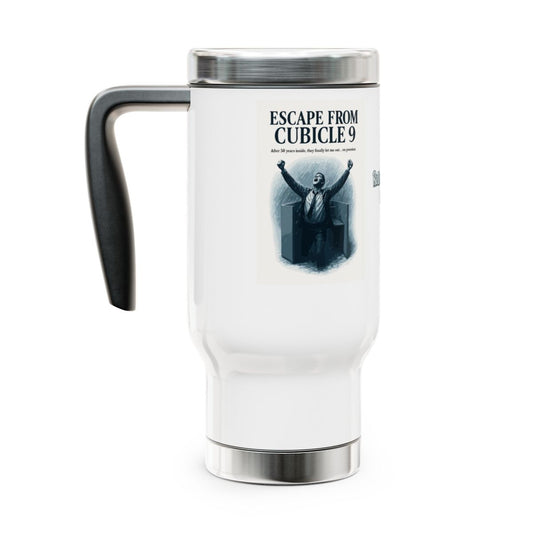 ESCAPE FROM CUBICLE 9 After 50 Years on Pension | 14oz Travel Mug Tumblers - Retiree Gifts Retirement Party