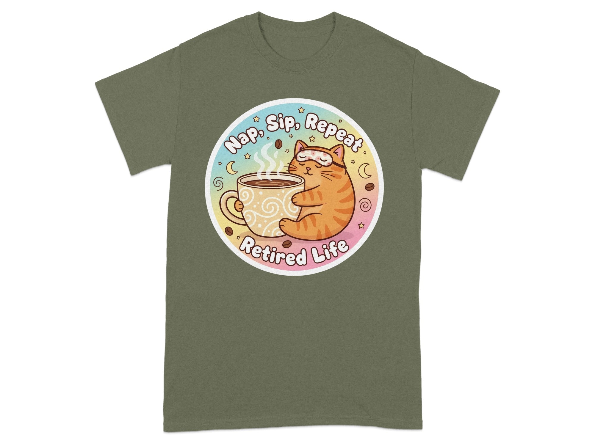 Nap Sip Repeat Retired Life Cat Coffee Graphic Shirt
