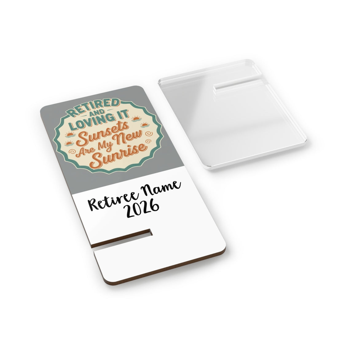 Retired And Loving It Sunsets Are My New Sunrise | Gift | Personalized Retirement Scene Graphic Phone Stand or Phone Charger - Retiree Gifts Retirement Party