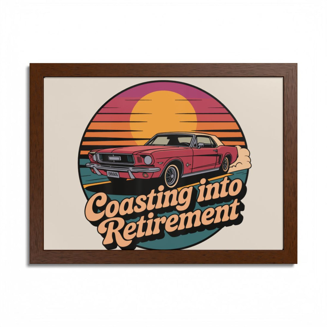Coasting Into Retirement Retro Sunset Style Car Framed Art Posters - Retiree Gifts Retirement Party