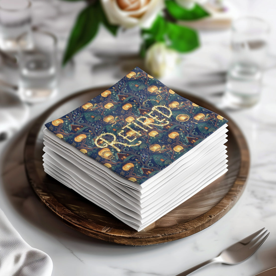 Retired Night Lantern House Pattern greeting card